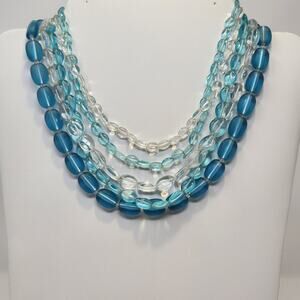 Liz Claiborne Ice Blue Beaded Layered Necklace Multi Strand Silver Tone Jewelry